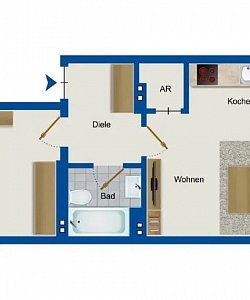 Квартира в Германии в 40227 Düsseldorf, 55 m2